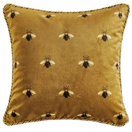 Elara Velvet Bee Print Cushion Cover In European Art | Lersk