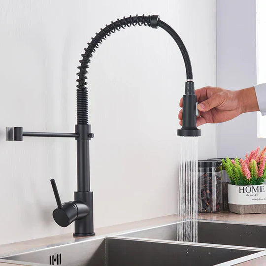 Grifo de cocina Aquaspin negro mate con cabezal giratorio de 360 grados para cocinas modernas | Lersk