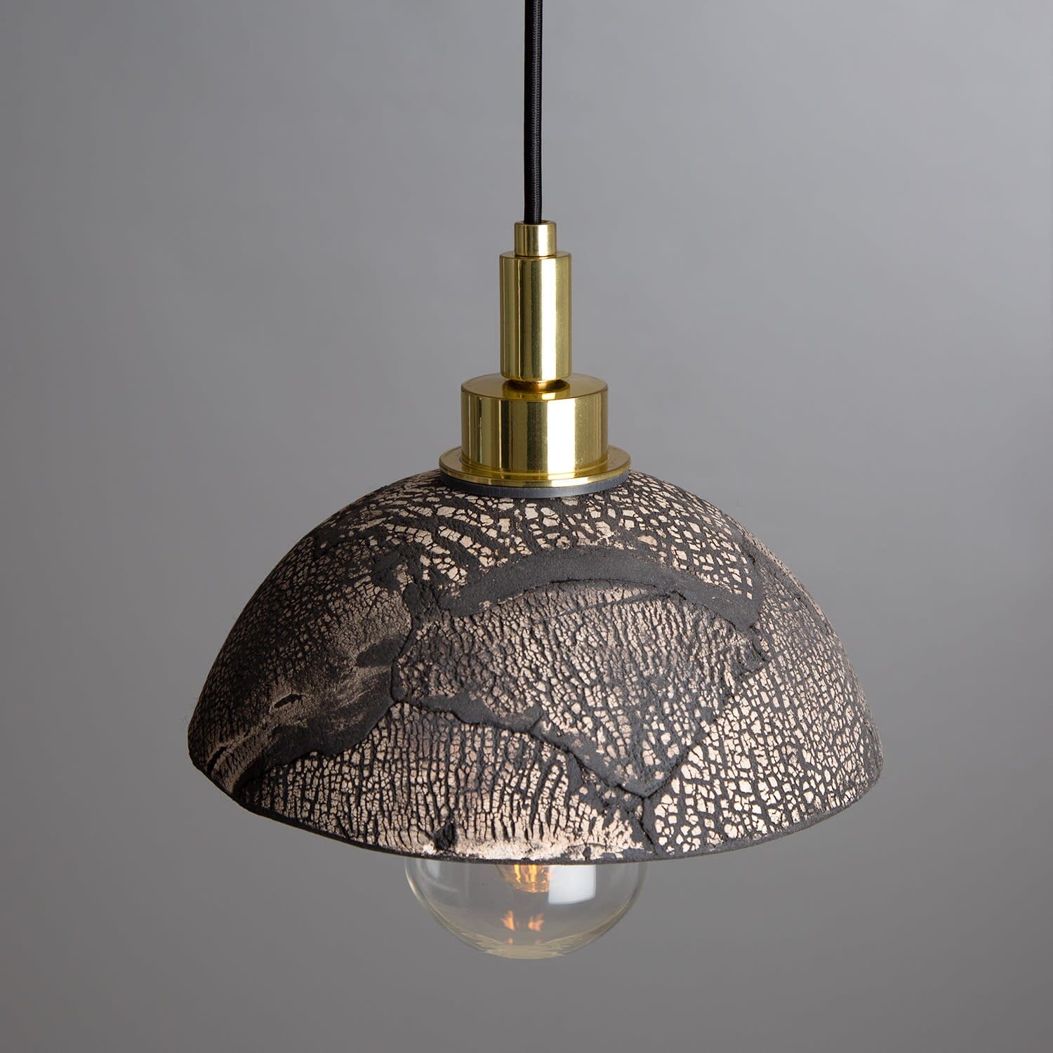 Elowen | 20cm Ceramic Dome Pendant Light For Bathroom, Black Clay, IP44 | Lersk