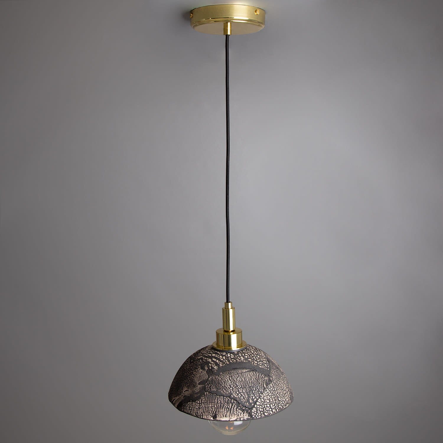 Elowen | 20cm Ceramic Dome Pendant Light For Bathroom, Black Clay, IP44 | Lersk