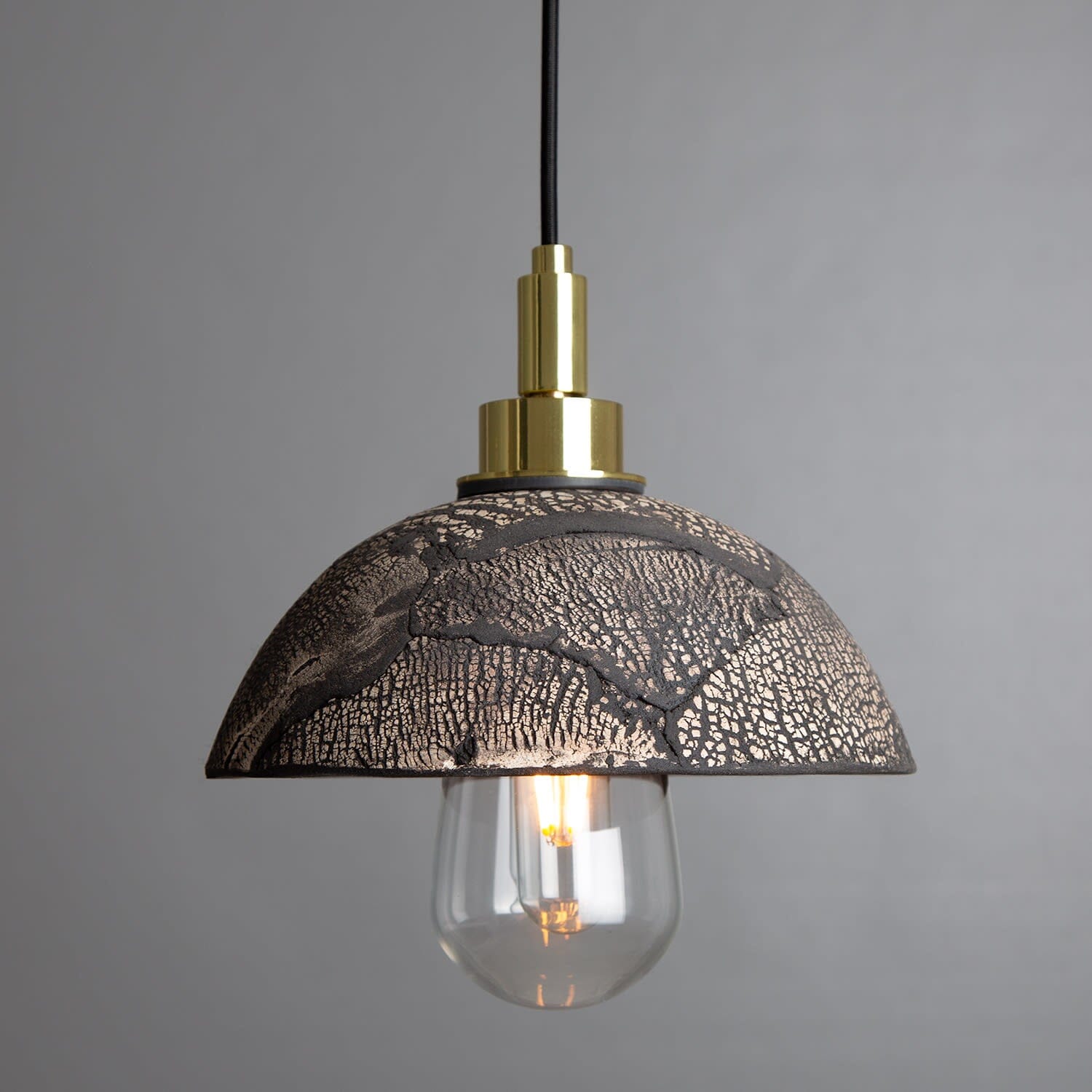 Elowen | 20cm Ceramic Dome Pendant Light For Bathroom, Black Clay, IP44 | Lersk