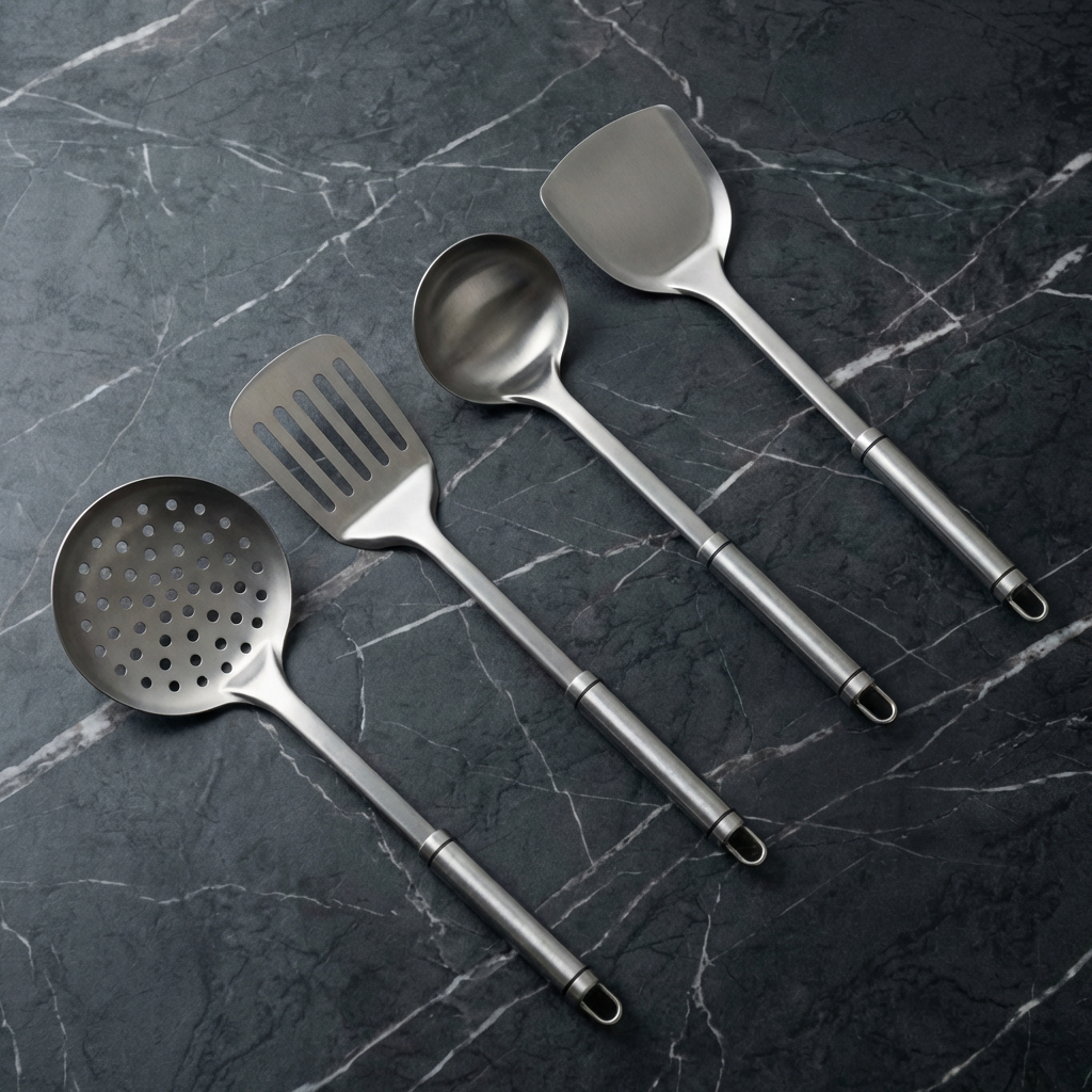 4-Piece Titanium Kitchen Utensil Set – Spatula, Ladle, Slotted Spoon & Knife | Lersk