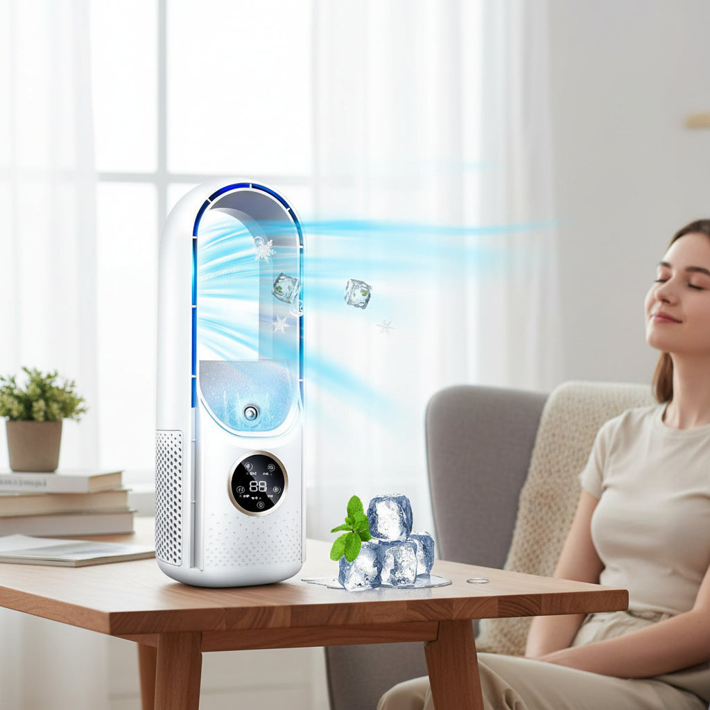Přenosná klimatizace s odpařovacím chlazením bezlopatkový ventilátor | Lersk
