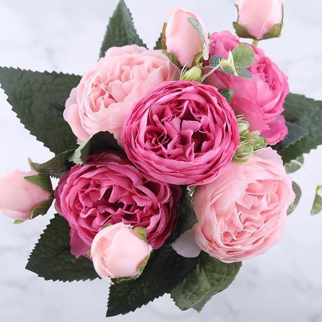 Peonie finte in seta da 12 pollici, set di 9 fiori artificiali | Lersk