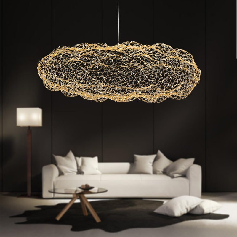 Håndlavet jernsky-lampe med stjerneformede LED-punkter til art deco-interiører | Lersk