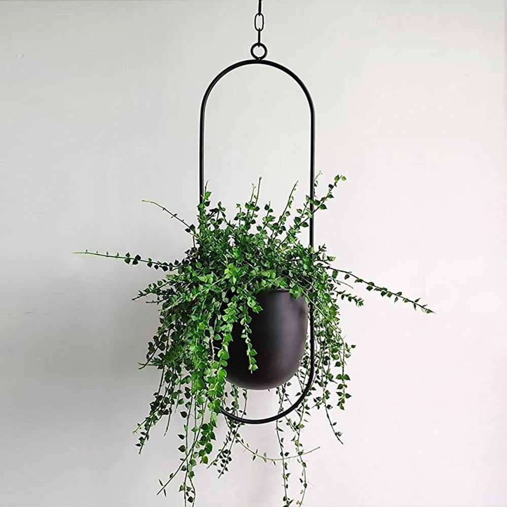 Nivara Inky Finish Metal Hanging Planter for Modern Homes | Lersk