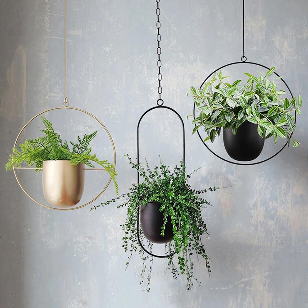 Nivara Inky Finish Metal Hanging Planter for Modern Homes | Lersk
