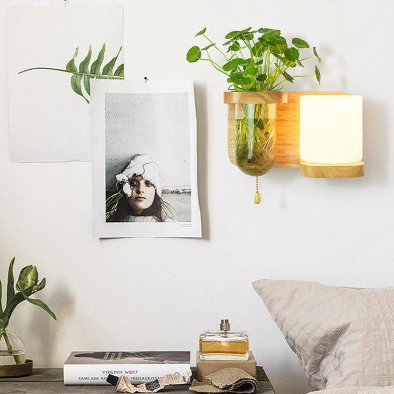 Contemporary Wall Light With Wooden Planter | Lersk