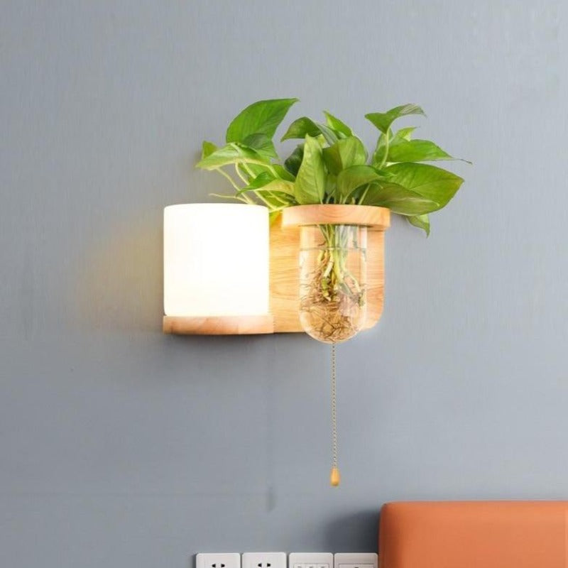 Contemporary Wall Light With Wooden Planter | Lersk