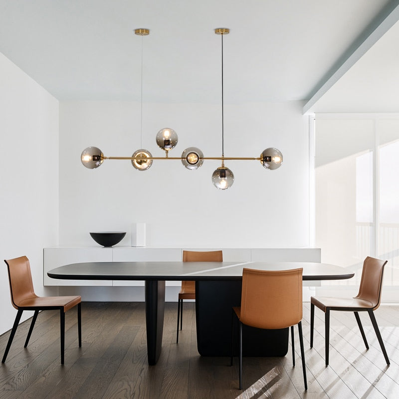 Solara Six-Sphere Amber Glass Pendant Light with Gold Rods | Lersk
