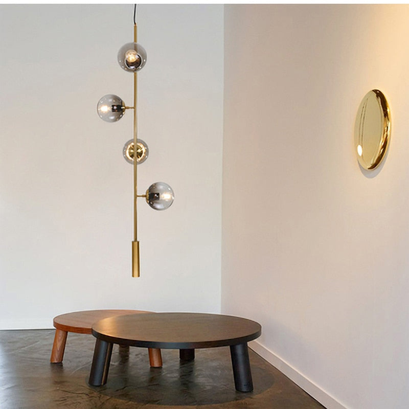 Solara Six-Sphere Amber Glass Pendant Light with Gold Rods | Lersk