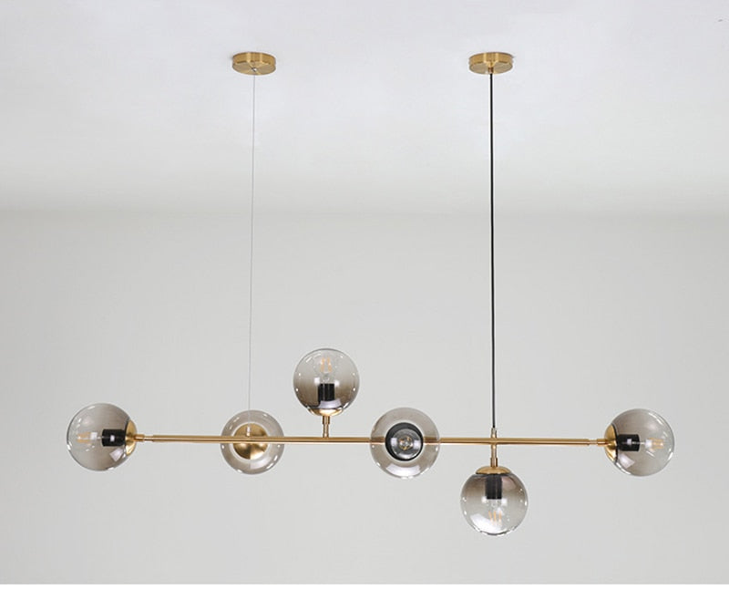 Solara Six-Sphere Amber Glass Pendant Light with Gold Rods | Lersk