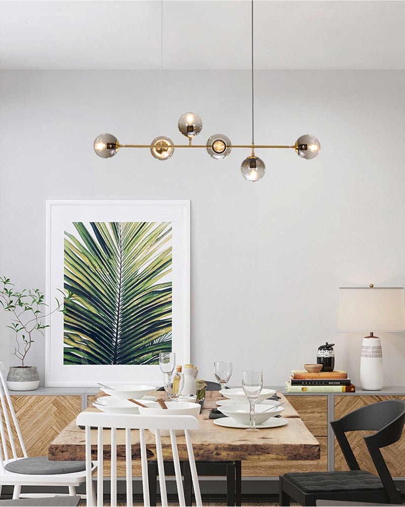 Solara Six-Sphere Amber Glass Pendant Light with Gold Rods | Lersk