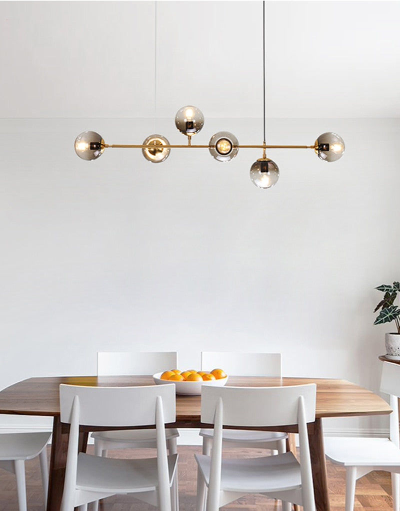 Solara Six-Sphere Amber Glass Pendant Light with Gold Rods | Lersk