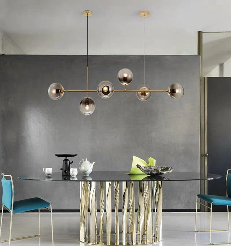 Solara Six-Sphere Amber Glass Pendant Light with Gold Rods | Lersk