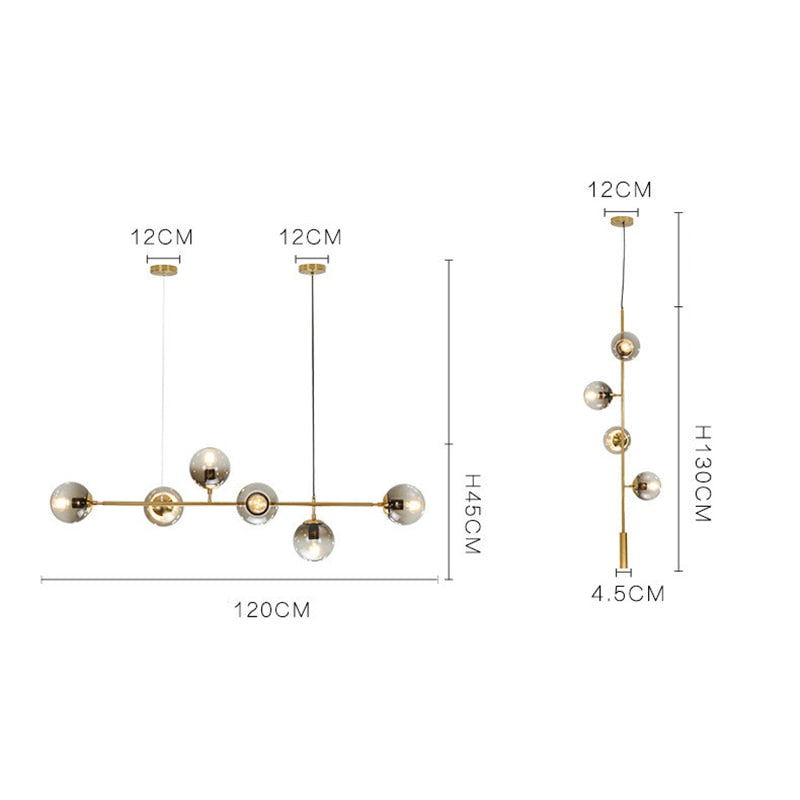 Solara Six-Sphere Amber Glass Pendant Light with Gold Rods | Lersk