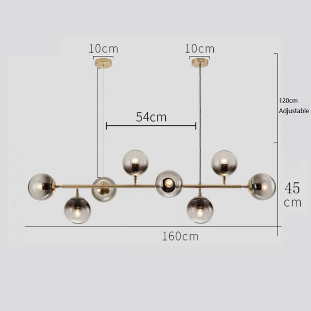 Solara Six-Sphere Amber Glass Pendant Light with Gold Rods | Lersk