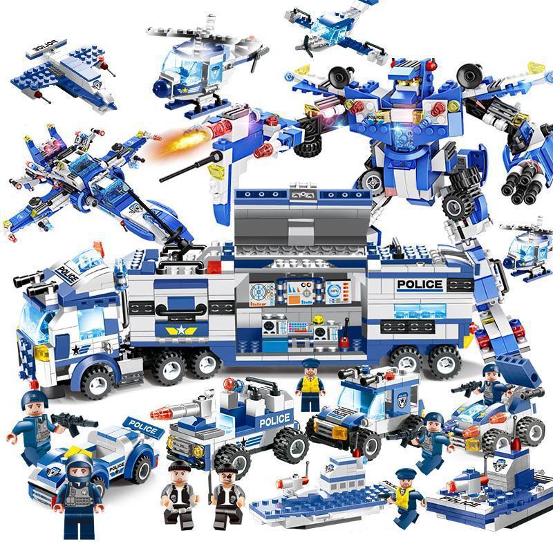 8-in-1-Roboter-Flugzeug-Auto-Stadt-Polizei-SWAT-Baustein-Set für Kinder und Familienspiel | Lersk