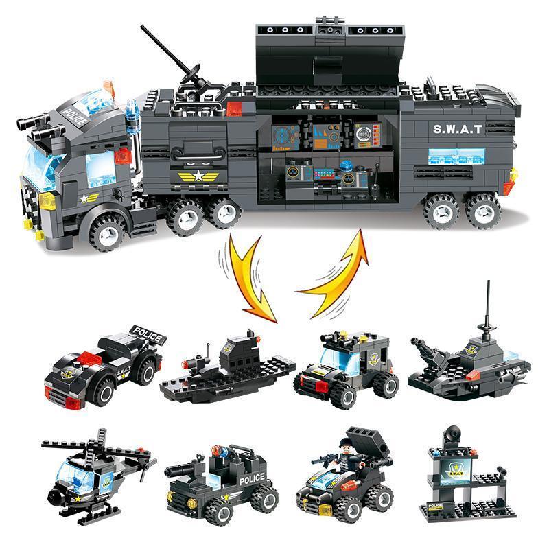 8-in-1-Roboter-Flugzeug-Auto-Stadt-Polizei-SWAT-Baustein-Set für Kinder und Familienspiel | Lersk