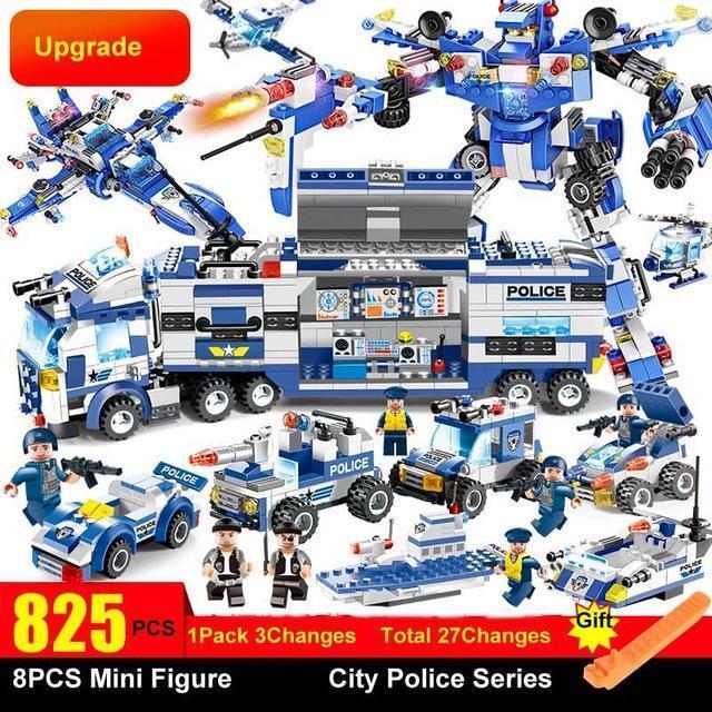 8-in-1-Roboter-Flugzeug-Auto-Stadt-Polizei-SWAT-Baustein-Set für Kinder und Familienspiel | Lersk