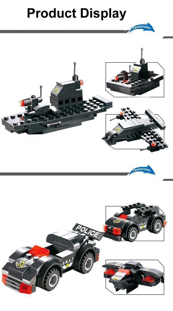 8-in-1-Roboter-Flugzeug-Auto-Stadt-Polizei-SWAT-Baustein-Set für Kinder und Familienspiel | Lersk