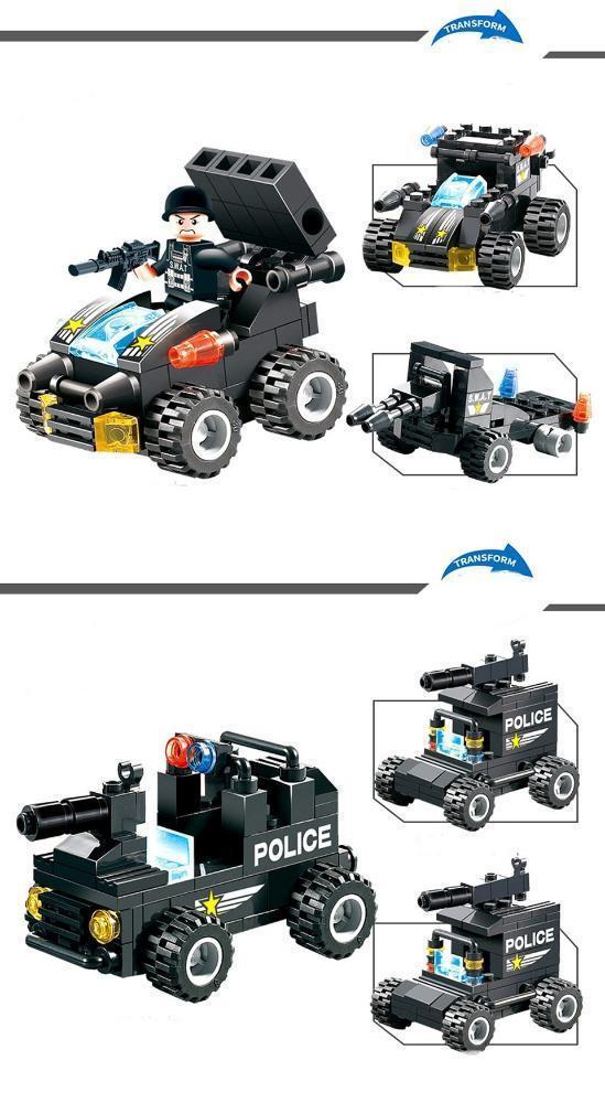 8-in-1-Roboter-Flugzeug-Auto-Stadt-Polizei-SWAT-Baustein-Set für Kinder und Familienspiel | Lersk