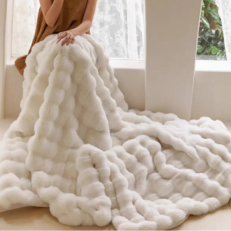 Couverture Bubble Cuddle en peluche ultra douce en fausse fourrure pour des nuits confortables | Lersk