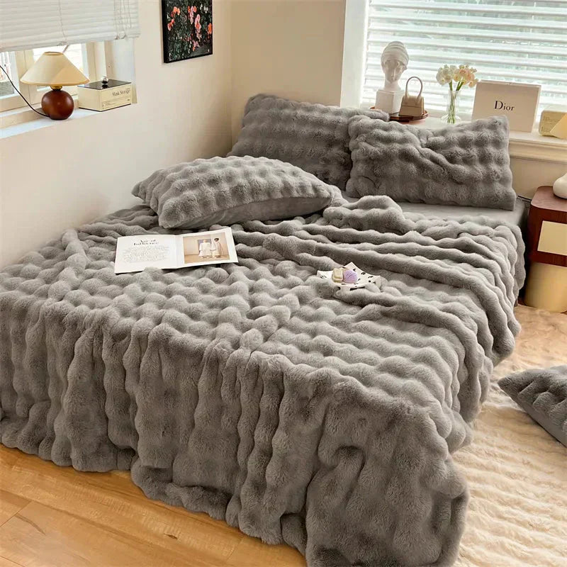 Couverture Bubble Cuddle en peluche ultra douce en fausse fourrure pour des nuits confortables | Lersk