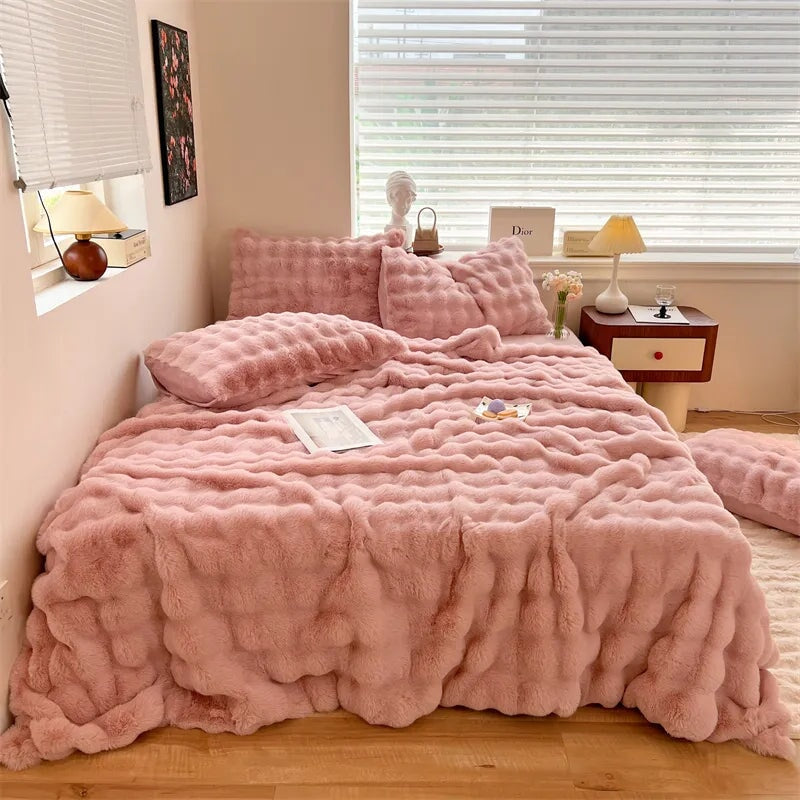 Couverture Bubble Cuddle en peluche ultra douce en fausse fourrure pour des nuits confortables | Lersk