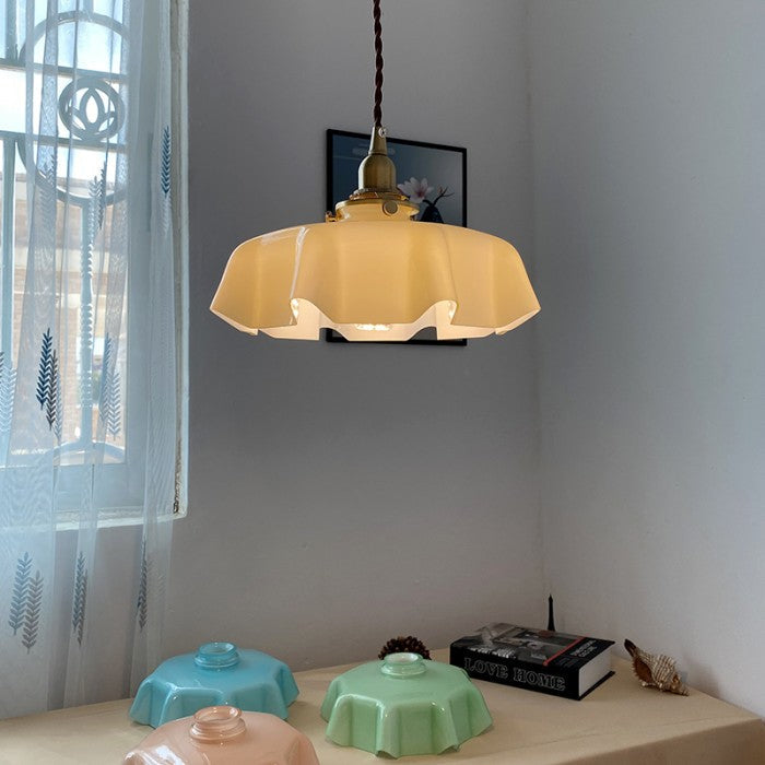 Elora Cream Floral Glass Pendant Light For Living & Dining | Lersk