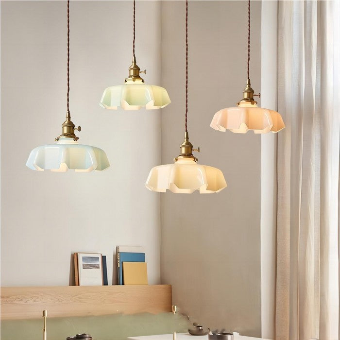 Elora Cream Floral Glass Pendant Light For Living & Dining | Lersk