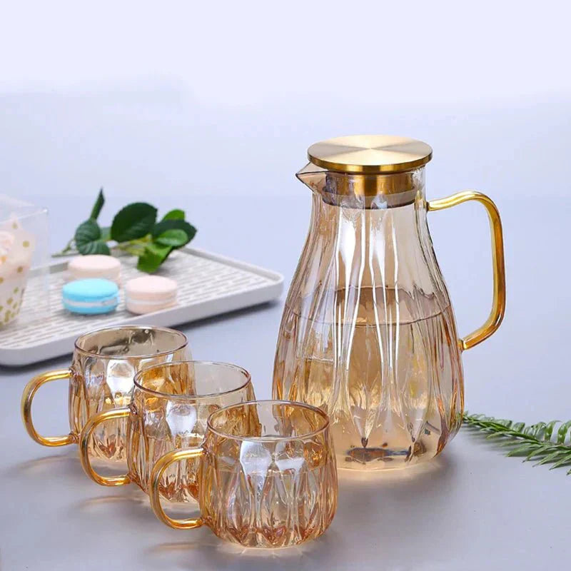 Set Caraffa in Vetro Vintage Nova con Coperchio e Bicchieri in Acciaio Inox | Lersk