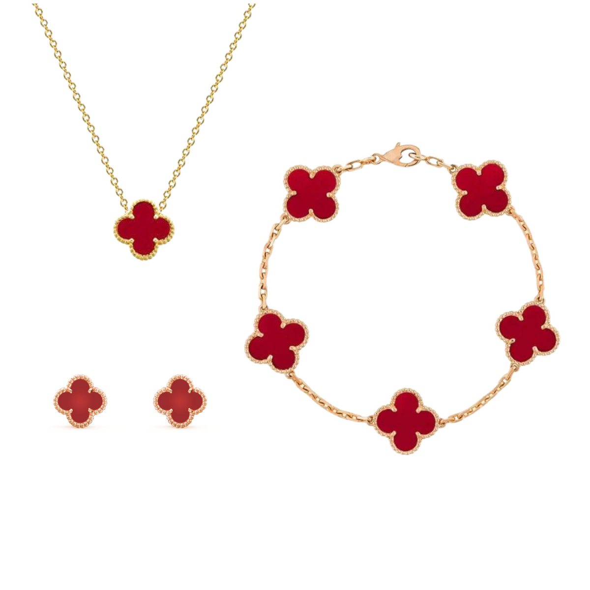 Aurelle Clover Amber Set Necklace, Bracelet, Earrings