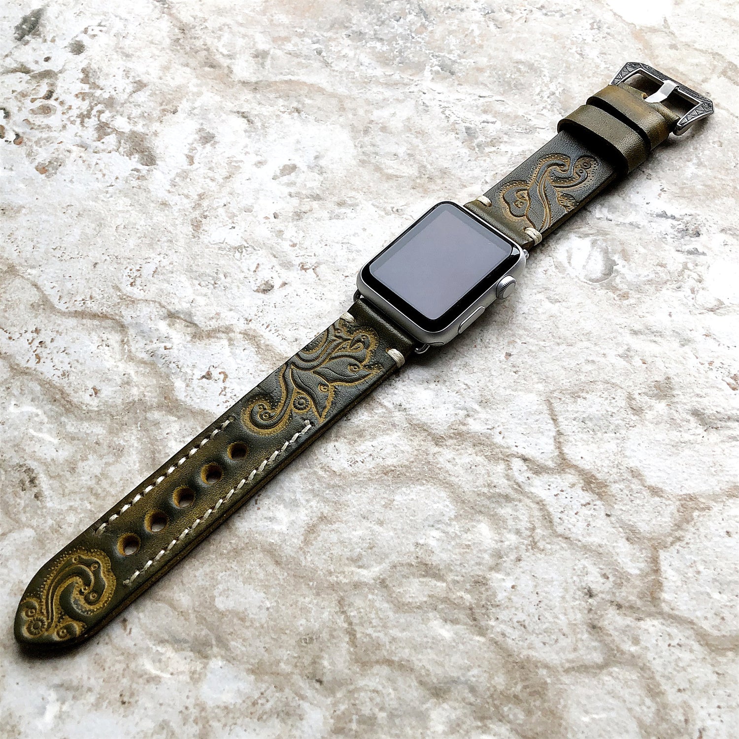 Sera Hand-Engraved Embossed Leather Band for Apple Watch | Lersk
