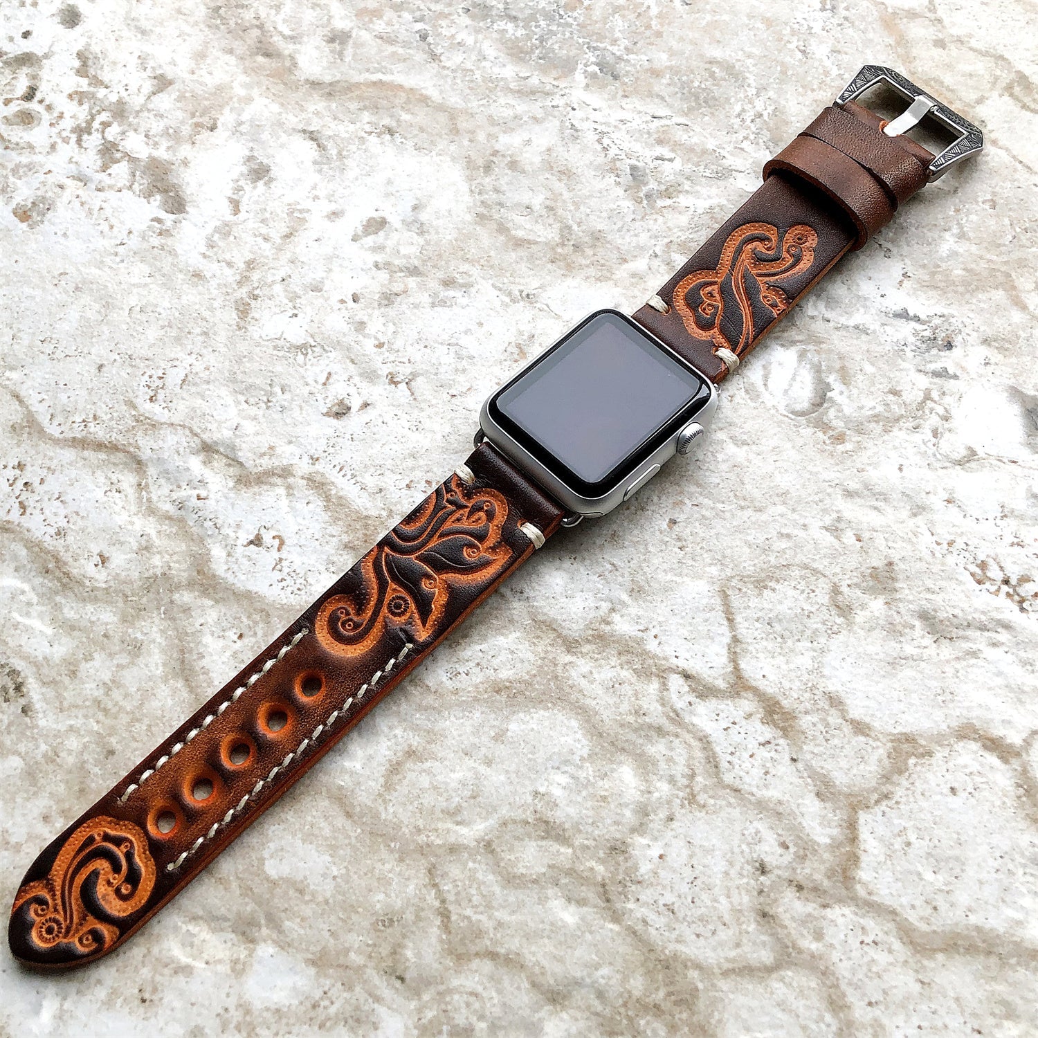 Sera Hand-Engraved Embossed Leather Band for Apple Watch | Lersk