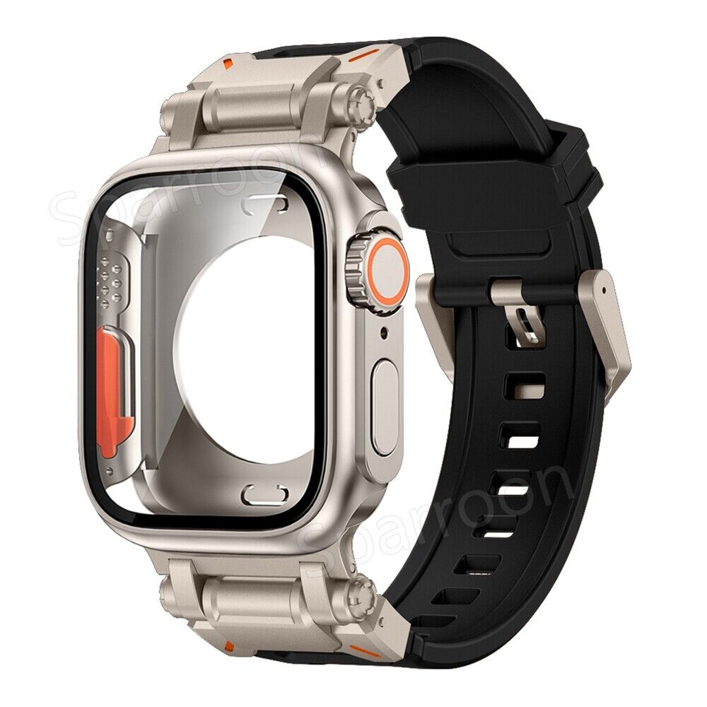 Capa Rovelo Metal Ultra com Banda Tática de Borracha Fluoro para Apple Watch 9 8 7 6 5 4 SE | Lersk