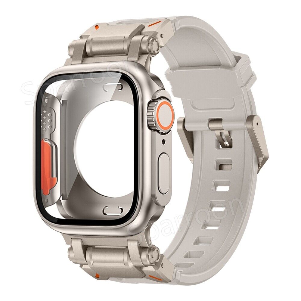 Capa Rovelo Metal Ultra com Banda Tática de Borracha Fluoro para Apple Watch 9 8 7 6 5 4 SE | Lersk