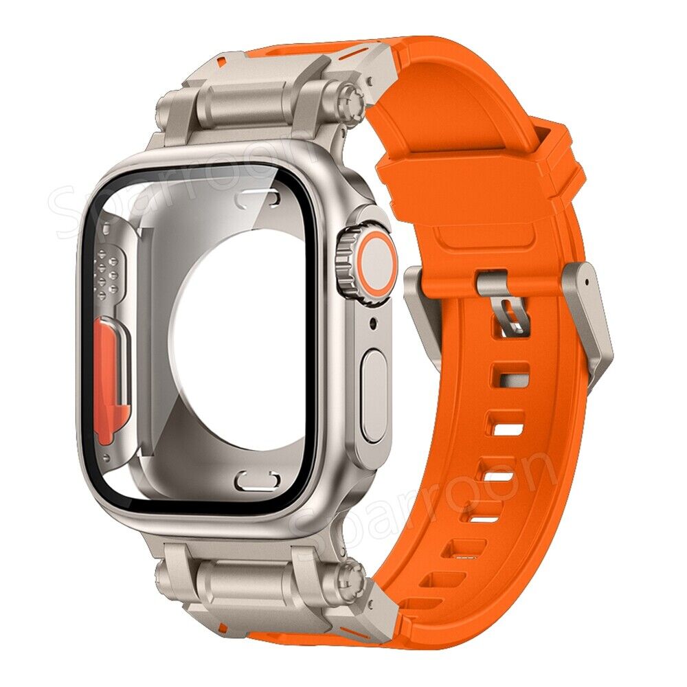 Capa Rovelo Metal Ultra com Banda Tática de Borracha Fluoro para Apple Watch 9 8 7 6 5 4 SE | Lersk