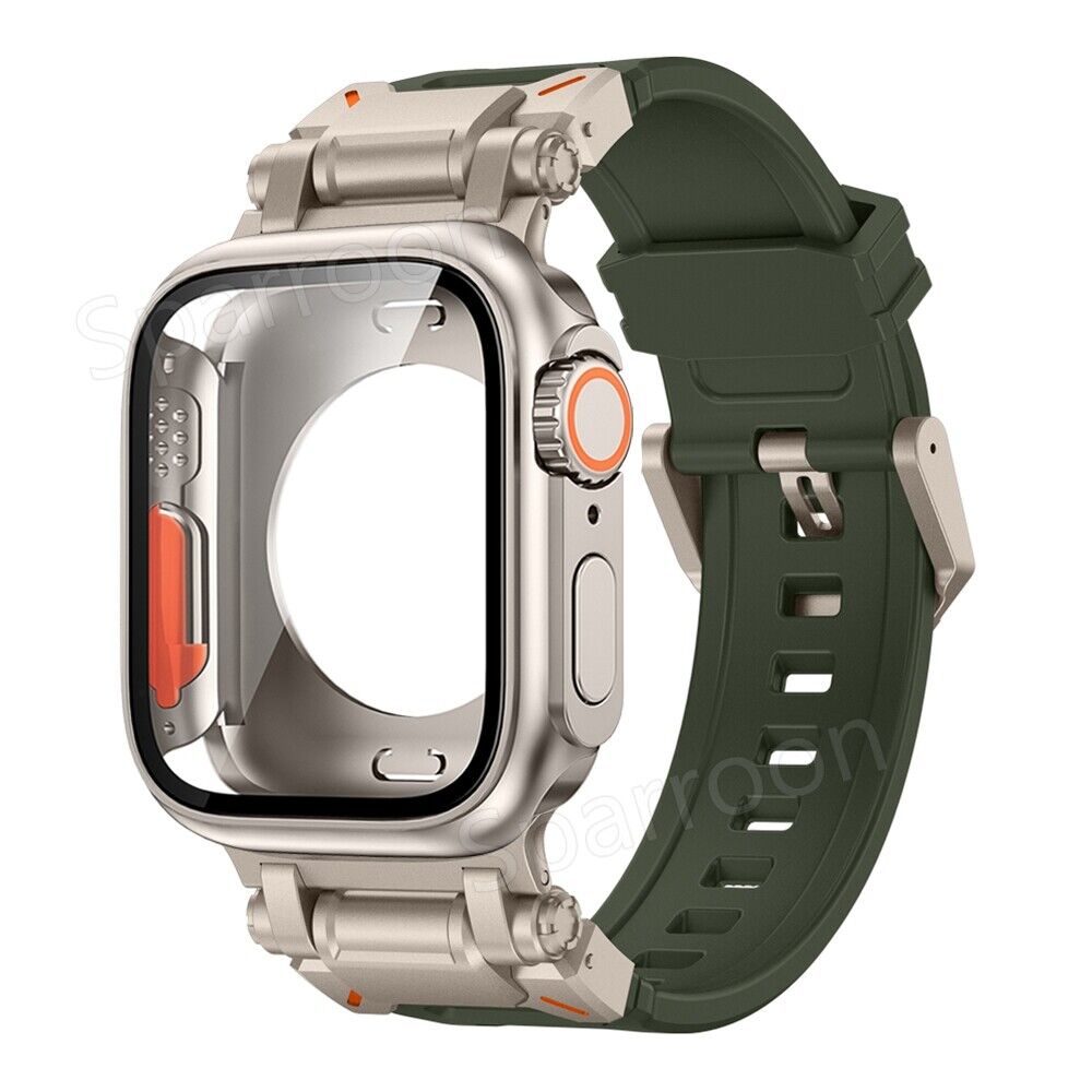 Capa Rovelo Metal Ultra com Banda Tática de Borracha Fluoro para Apple Watch 9 8 7 6 5 4 SE | Lersk
