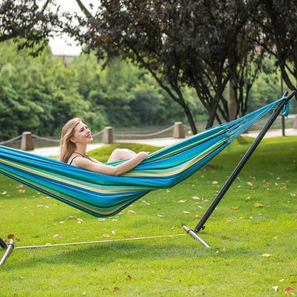 Two Person Hammock With Stand Premium Canvas For Couples Outdoor Relaxation | Lersk