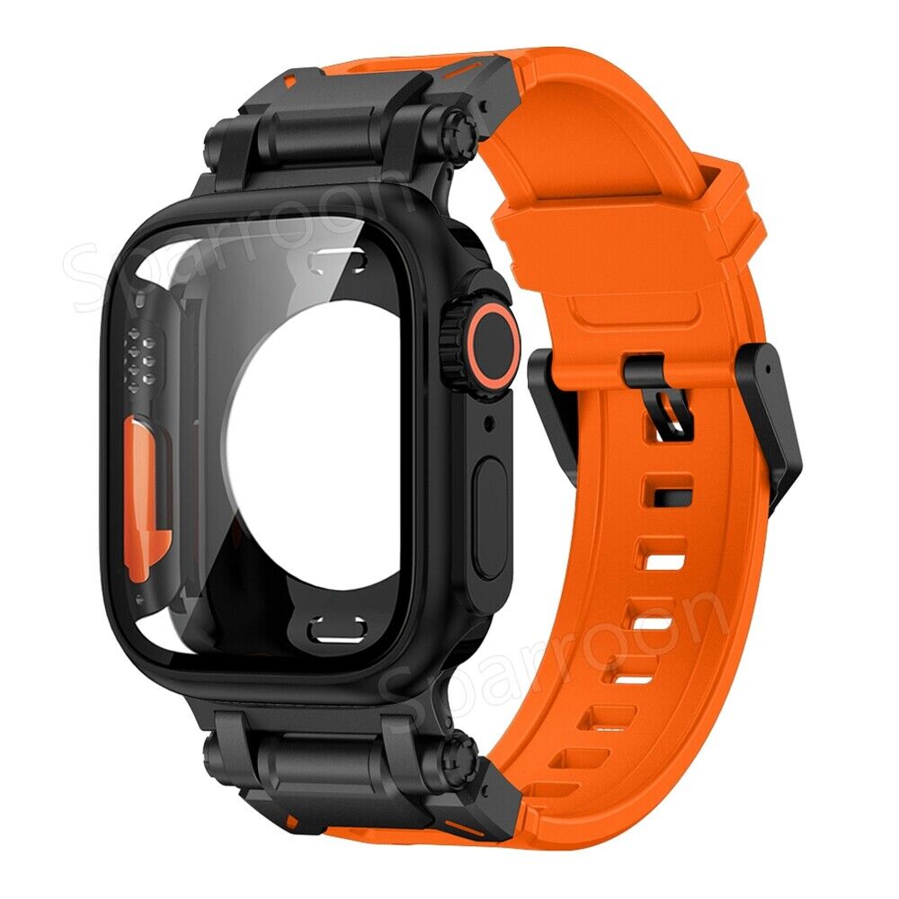 Capa Rovelo Metal Ultra com Banda Tática de Borracha Fluoro para Apple Watch 9 8 7 6 5 4 SE | Lersk
