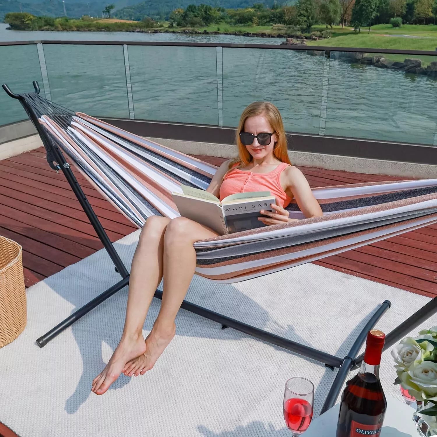 Two Person Hammock With Stand Premium Canvas For Couples Outdoor Relaxation | Lersk