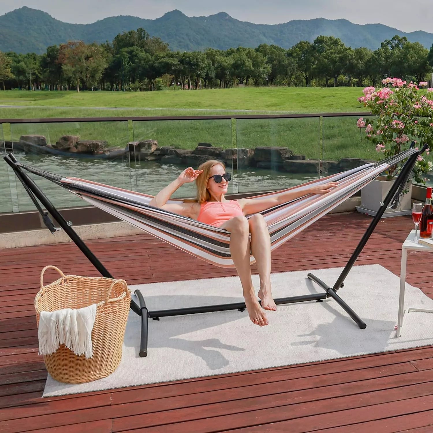Two Person Hammock With Stand Premium Canvas For Couples Outdoor Relaxation | Lersk