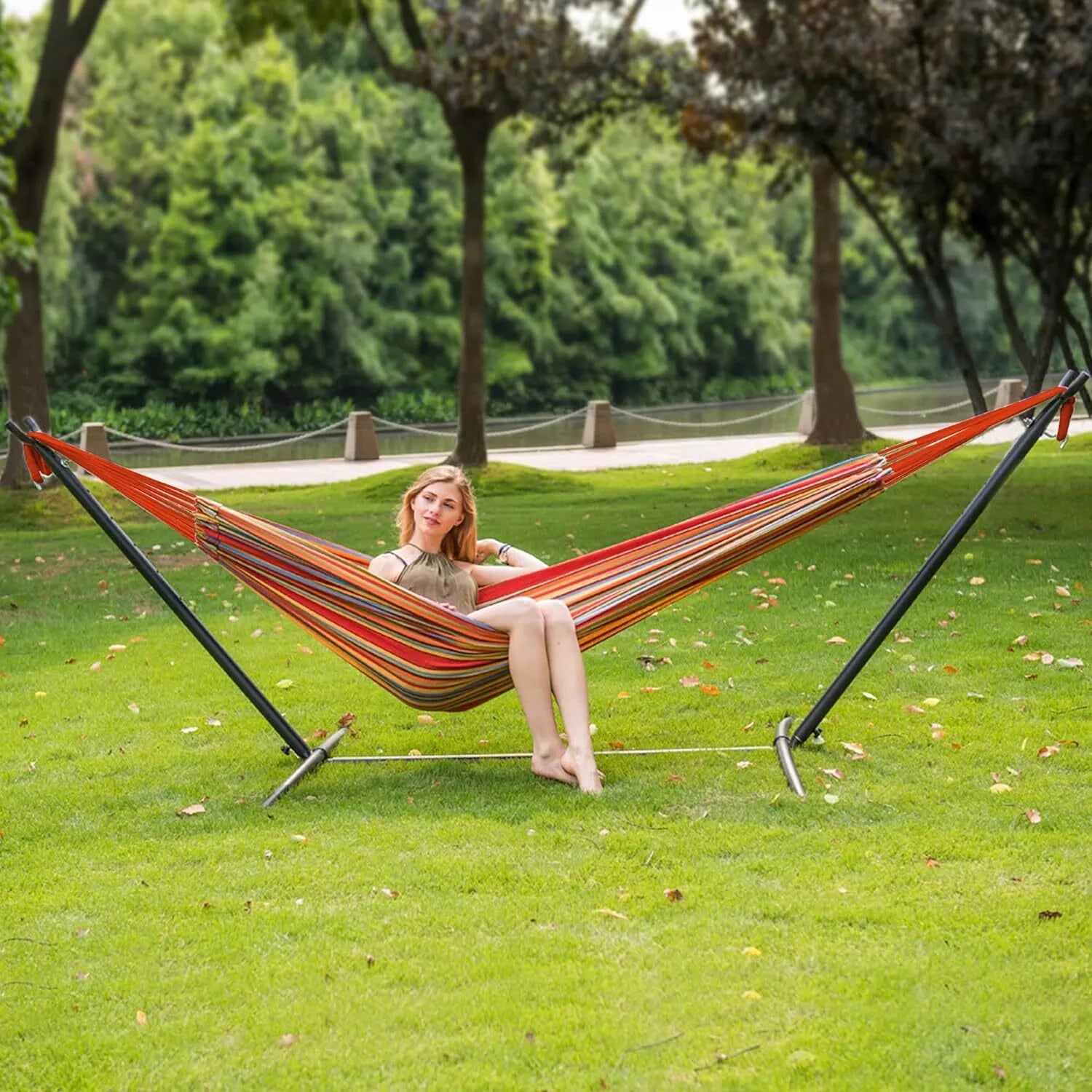 Two Person Hammock With Stand Premium Canvas For Couples Outdoor Relaxation | Lersk