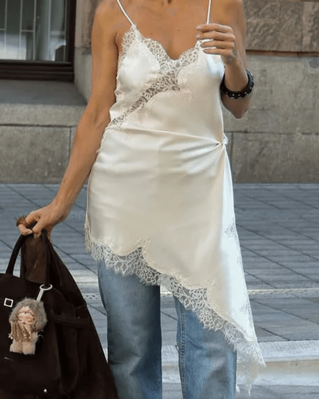 Asymmetric Satin & Lace Cocktail Dress | Lersk