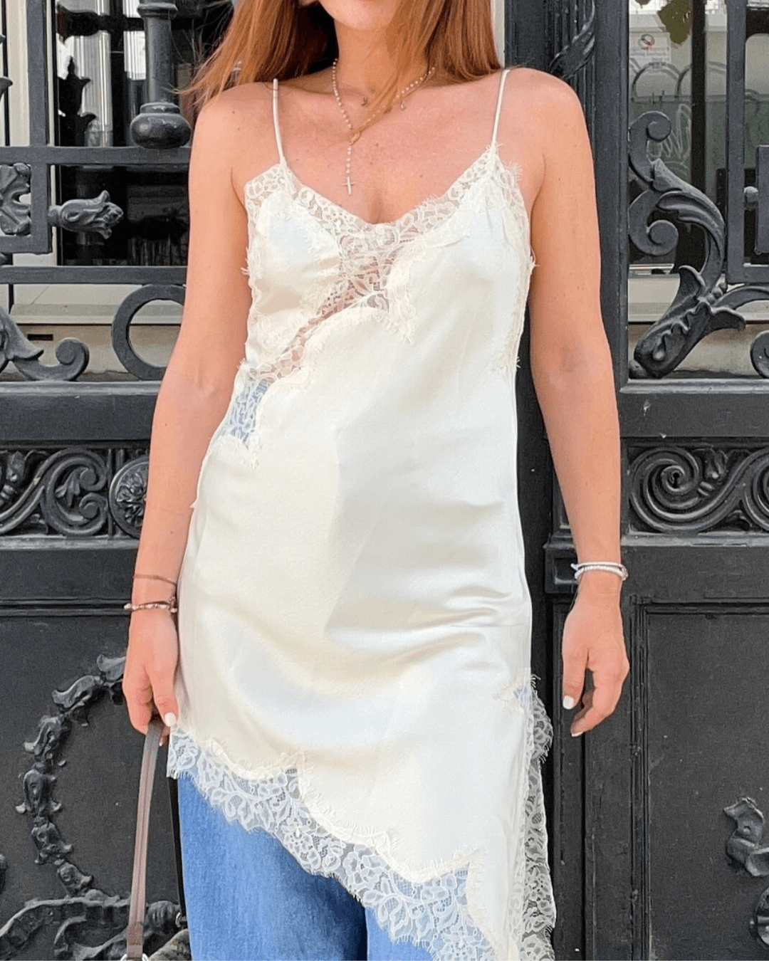 Asymmetric Satin & Lace Cocktail Dress | Lersk