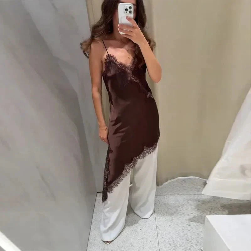 Asymmetric Satin & Lace Cocktail Dress | Lersk