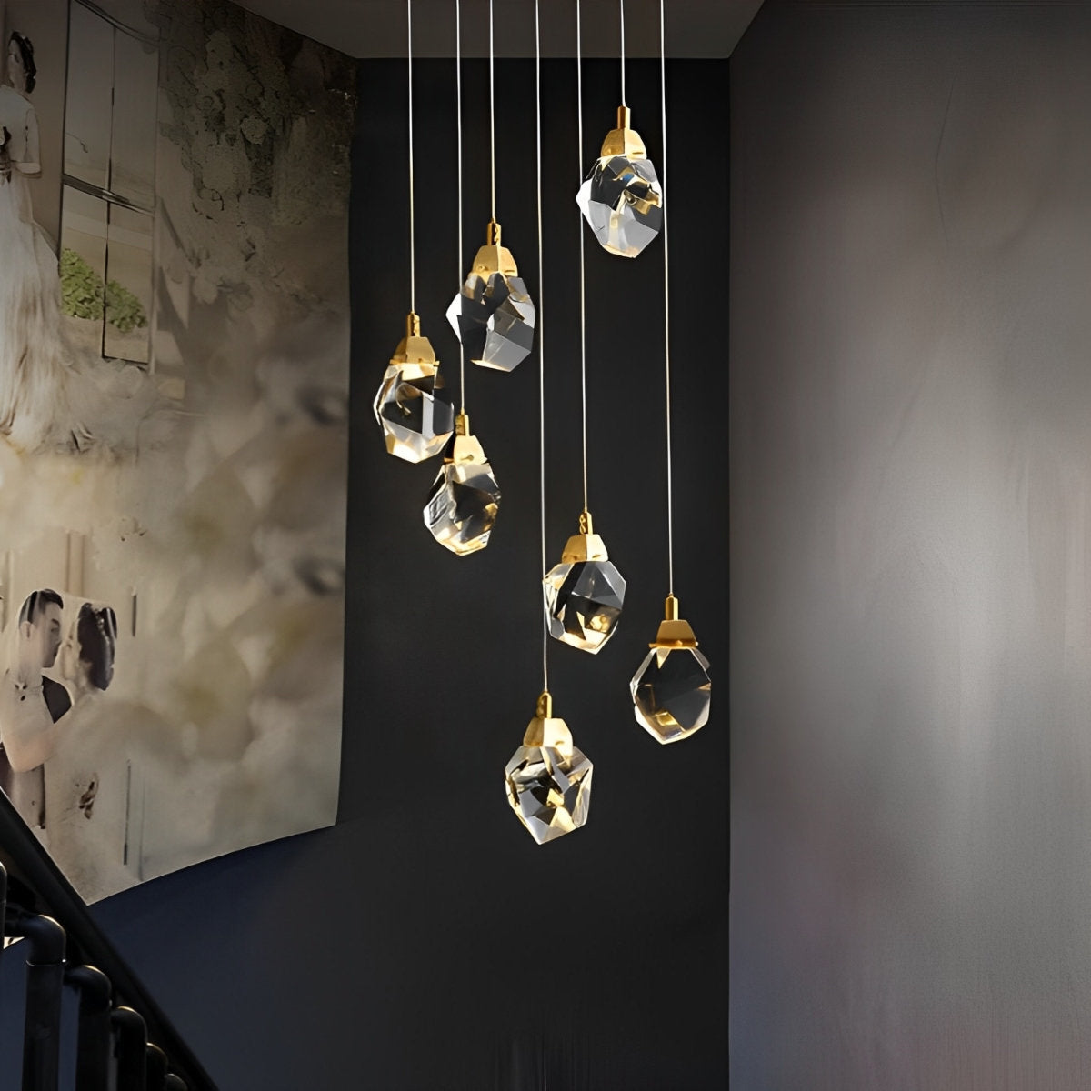 NyraLace Spiral Crystal Droplets Pendant Chandelier for Staircases and Hallways | Lersk