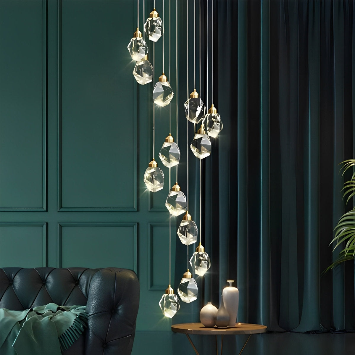 NyraLace Spiral Crystal Droplets Pendant Chandelier for Staircases and Hallways | Lersk