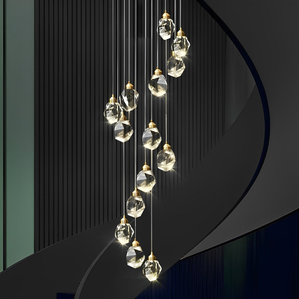 NyraLace Spiral Crystal Droplets Pendant Chandelier for Staircases and Hallways | Lersk